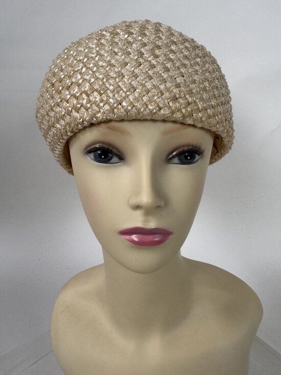 Vintage 1950\'s Beige Straw Womens Hat With Black Accent Woven Design Mid-Century main image 5